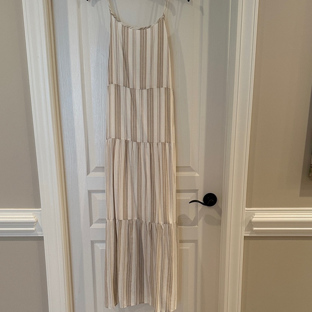 Hem & Thread Beige Striped Maxi Dress